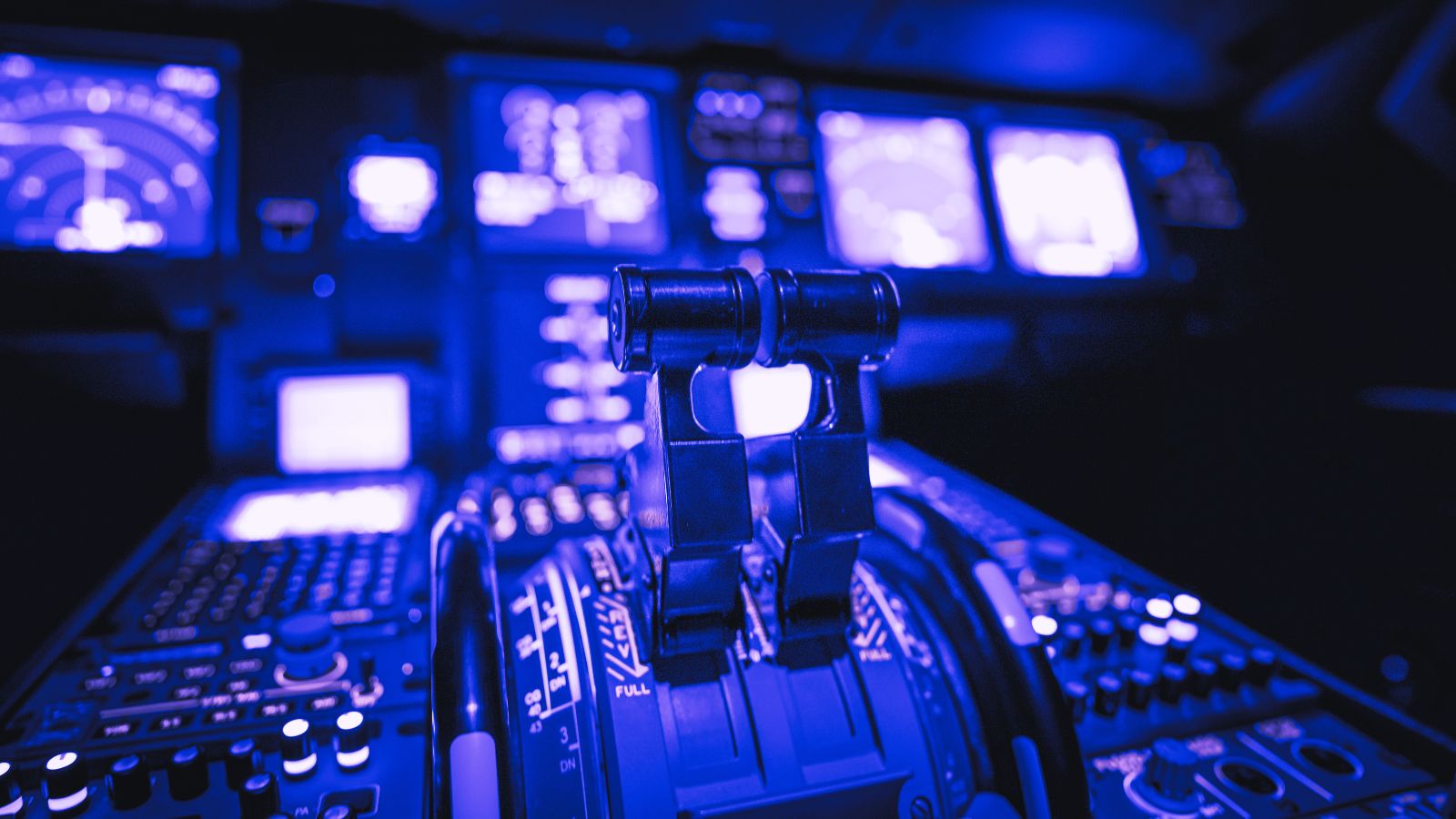 Cockpit throttle levers and navigation panels, symbolizing Crazy Pharmacist’s logistics and shipping control interface.