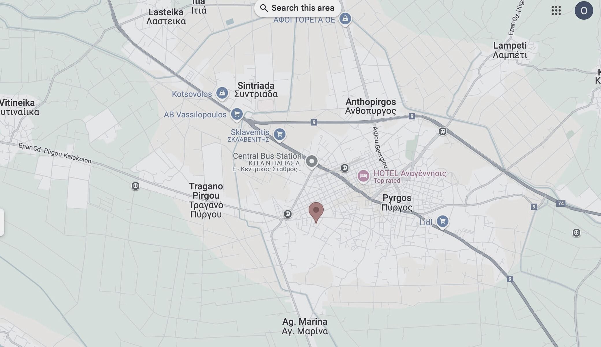 Map showing the location of Crazy Pharmacist office in Pyrgos, Greece